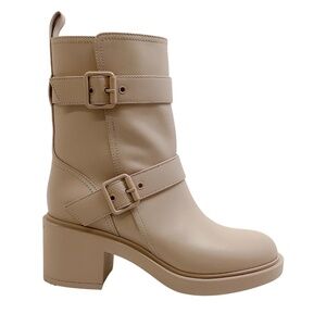 Gianvito Rossi Mousse Neutral Leather Ryder Strap Boots Size 38.5 / US 8 - 8.5